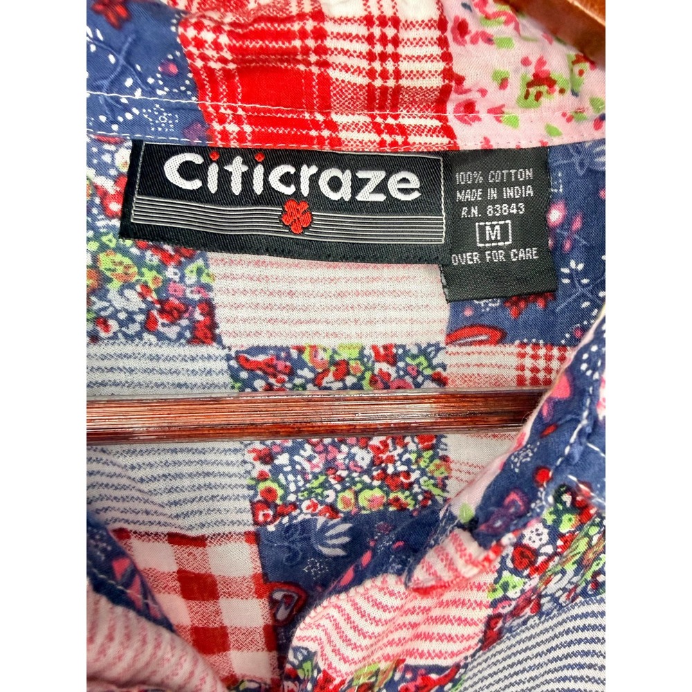 Vintage 100% Cotton Patchwork Button-Up Shirt Cottagecore | Size Medium - Picture 2 of 5